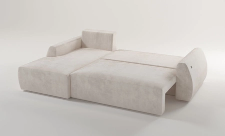 Rohová sedací souprava s funkcí spaní Colio béžová levá stylová rohová sedací souprava se zajímavým tvarem velurové tkaniny s dekorativním polštářem koule