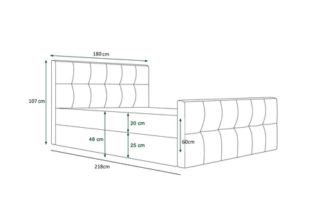 Modrá kontinentální postel Manhattan 180x200 v moderním skandinávském stylu s čalouněným čelem a nohama