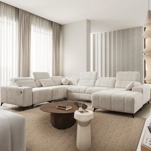 Rohová pohovka s funkcí spaní Penejos VIII krémová pravá strana stylové rohové rozkládací pohovky z odolné látky