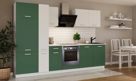 Sestava kuchyňského nábytku s pracovní deskou Toni 290 cm bílá / pastelově zelená Nábytek vypadá skvěle v moderních interiérech