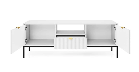 Moderní design bílé RTV skříňky Lovro 154 cm potěší milovníky osobitých interiérů