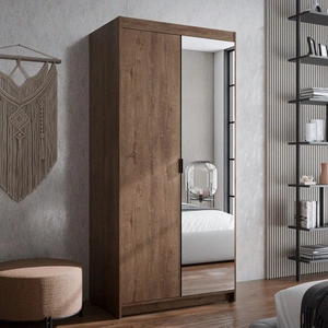 Šatní skříň Rene 90 cm dub lefkas klasický design jednoduchý tvar ideální šatní skříň se zrcadlem do ložnice nebo předsíně hrany s povrchovou úpravou ABS