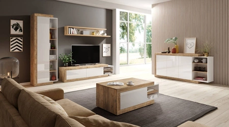 Komoda Sintra 220 cm dub samdal / bílý lesk funkční, ideální do moderních interiérů bezúchytkový systém otevírání push to open