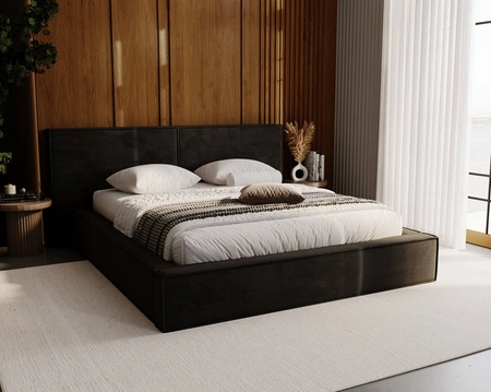 Čalouněná postel Palise 180x200 černá stylová postel s úložným prostorem na lůžkoviny pohodlný podhlavník zaujme svým elegantním designem