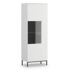 Vitrína Tutti 70 cm bílá stylový design bezpečná vitrína z tvrzeného skla na vysokých kovových nohách systém push to open