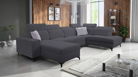 Kelly Sleek VI rohová pohovka s funkcí spaní grafitová levá moderní designová rohová pohovka do obývacího pokoje s nastavitelnými opěrkami hlavy