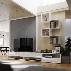 Nemea bílá / bílý lesk univerzální a stylová nástěnná skříňka do obývacího pokoje minimalistický design v moderním prostředí