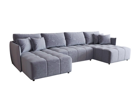 Rohová sedací souprava s funkcí spaní Oroso U modrá lněná nádoba měkká sametová tkanina s hydrofobní vrstvou dekorativní prošívání