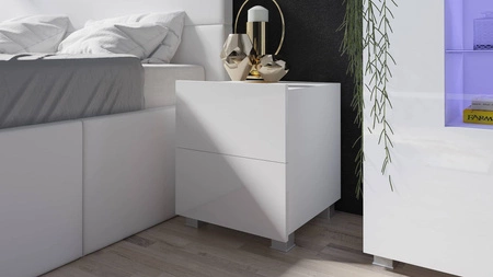 Noční stolek se zásuvkami Apulia bílý lesk s možností zavěšení minimalistický design jednoduchý tvar ideální stolek do ložnice 
