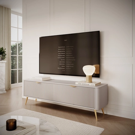 RTV skříňka Lante 163 cm béžová designová TV skříňka v módním stylu zaoblené hrany masivního vkusného drážkovaného čela