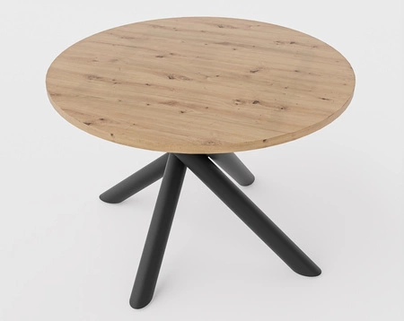 Kulatý stůl Lyon 110 cm dub artisan / černý designový jídelní stůl na kovových pavoučích nohách výškově nastavitelný