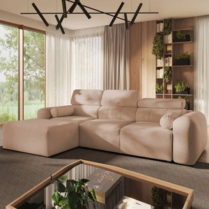 Cantare rohová pohovka s funkcí spaní losos levý funkční a pohodlná rohová pohovka s moderním designem plyšová tkanina