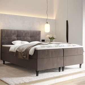 Světle hnědá kontinentální postel Melba 140x200 v moderním skandinávském stylu s výrazným čelem