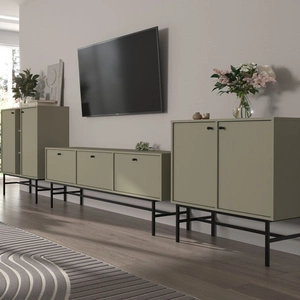 Nábytek Kioto III eukalyptus stylový designový nábytek do obývacího pokoje elegantní nábytek na černém rámu decentní úchytky