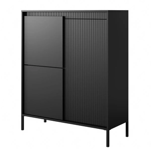 Sesti 104 cm vysoká komoda černá designová komoda s originálním designem na stabilním kovovém podstavci