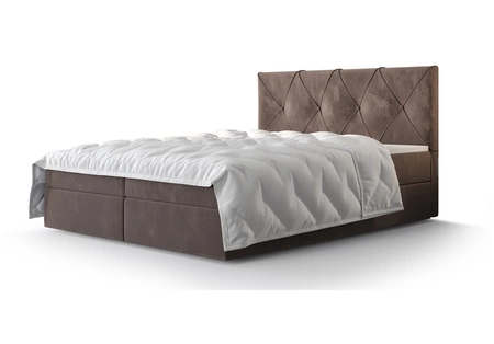 Světle hnědá kontinentální postel Arvada 180x200 v moderním skandinávském stylu s čalouněným čelem