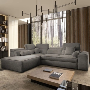 Rohová sedací souprava s funkcí spaní Viano VII šedá levá módní a stylová rohová sedací souprava s nastavitelnými opěrkami hlavy dekorativními polštáři