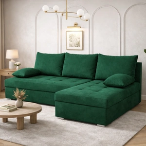 Rohová pohovka Fasti s funkcí spaní v lahvově zelené barvě Univerzální rohová pohovka s kontejnerem na lůžkoviny záruka pohodlí