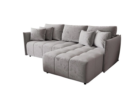 Rohová sedací souprava s funkcí spaní Oroso světle šedá pravá strana měkká sametová tkanina s hydrofobním potahem nádoba na lůžkoviny