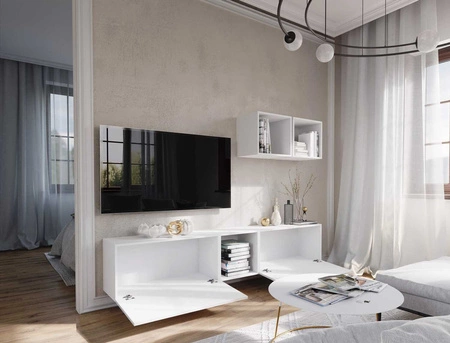 Nástěnná skříňka Glifa bílá / bílý lesk Stylová a ergonomická nástěnná skříňka pro jakýkoli interiér se systémem otevírání dveří push to open