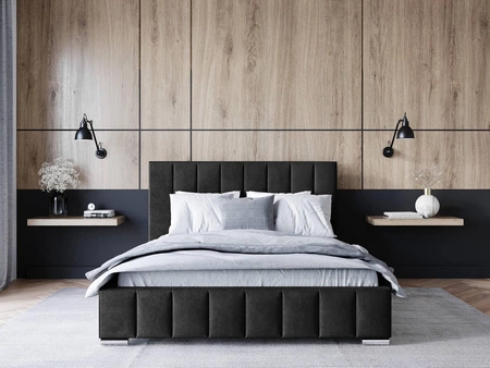 Čalouněná postel Insam 160x200 černá stylová postel s úložným prostorem na lůžkoviny pohodlný podhlavník zaujme svým elegantním designem