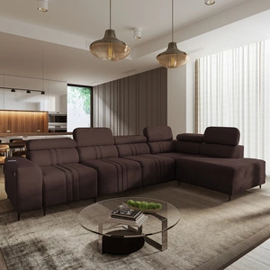 Rohová pohovka s funkcí spaní Castel XI hnědá pravostranná pohodlná rohová pohovka s úložným prostorem na lůžkoviny odolná látka