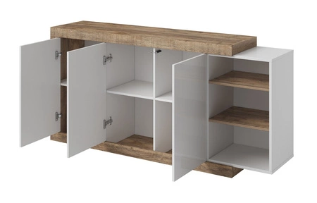 Komoda Sintra 180 cm dub samdal / bílý lesk originální design ideální pro interiéry ve skandinávském stylu systém push to open