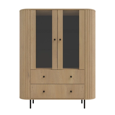 Ovalio 123 cm dub cremona designová vitrína do obývacího pokoje s oválným tvarem a dekorativním frézováním prostorné zásuvky