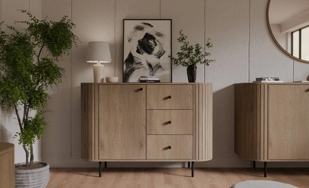 Komoda Ovalio 123 cm dub cremona elegantní komoda s výjimečně stylovým designem oválného tvaru zdůrazněného frézováním