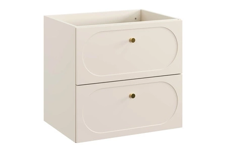 Koupelnový nábytek Donna Sand béžová elegantní koupelnové skříňky s ozdobným zaobleným frézováním na čelech zlaté úchytky