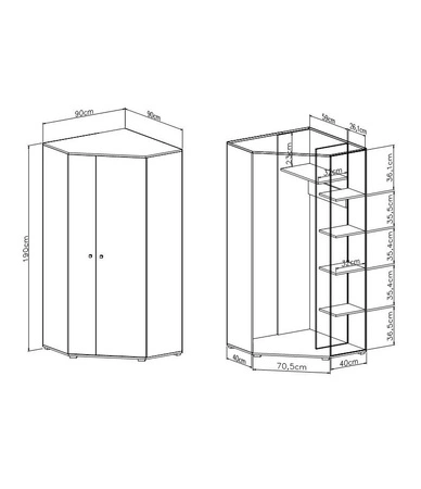 Sada nábytku Dzeta dub / antracit ideální do dětského pokoje nebo pokoje pro mladé v módním stylu