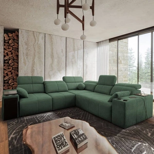 Rohová pohovka s funkcí spaní Tesalia III mátově zelené levá pohodlná rohová pohovka s posuvným opěradlem dvě nádoby na lůžkoviny