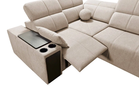 Rohová pohovka s funkcí spaní Tesalia II Lux modrá levá pohodlná rohová pohovka s posuvným opěradlem a výsuvnou podnožkou