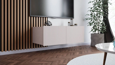 RTV skříňka Colder 100 cm béžová s možností zavěšení stylové rýhované čelo elegantní forma nábytku v moderním stylu