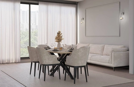 Lyon stůl 90x185 cm dub lindberg / černý stylový jídelní stůl na designových pavoučích nohách výškově nastavitelný