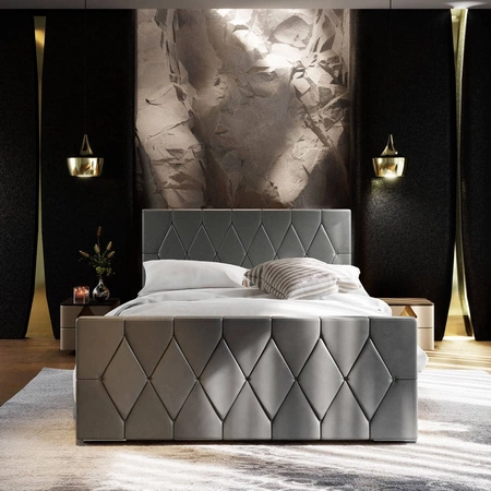 Čalouněná postel Sparks 160x200 světle šedá s úložným prostorem v moderním stylu s výrazným čelem a nohou