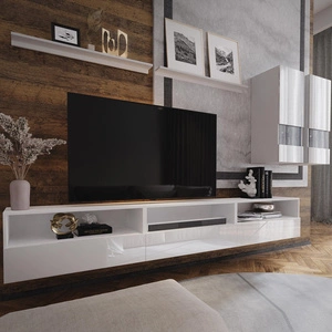 Kiria bílá / bílý lesk univerzální a stylová nástěnná skříňka do obývacího pokoje systém push to open pro dveře a zásuvky