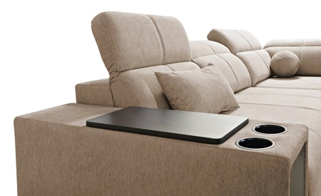 Rohová sedací souprava s funkcí spaní Tesalia IX honey right moderní design pohodlný posuvný opěrák zásuvka v boku nábytku