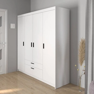 Šatní skříň Rene 176 cm bílá moderní design stylové úchyty v černé barvě