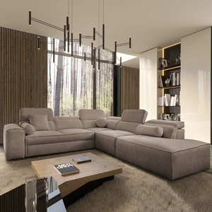 Rohová sedací souprava s funkcí spaní Viano IX světle hnědá pravá stylová rohová sedací souprava s kontejnery na lůžkoviny ideální kus nábytku do velkého obývacího pokoje