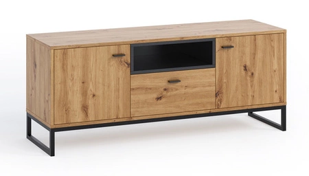 RTV skříň Olier 135 cm dub řemeslník moderní design kovový rám černý RTV skříň loft industriální styl 
