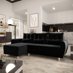 Rohová sedací souprava s funkcí spaní Rovigo černá levá elegantní rohová sedací souprava ve skandinávském tvaru velký prostor na lůžkoviny