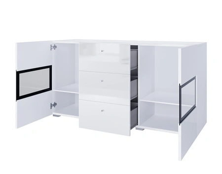 Komoda Baros 132 cm bílý lesk moderní tvary v jedinečném stylu