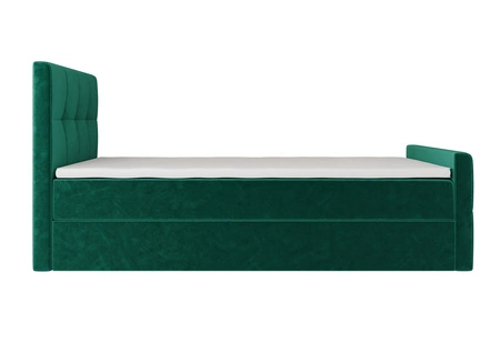 Kontinentální postel Manhattan 100x200 lahvově zelená v moderním skandinávském stylu s čalouněným čelem a nohou postele s úložným boxem