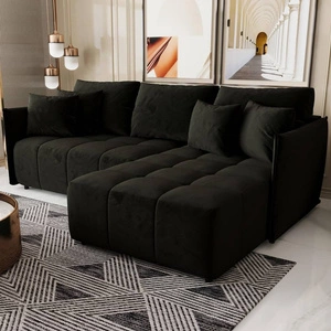 Rohová sedací souprava s funkcí spaní Oroso gafit pravá strana měkká sametová tkanina s hydrofobním potahem nádoba na lůžkoviny