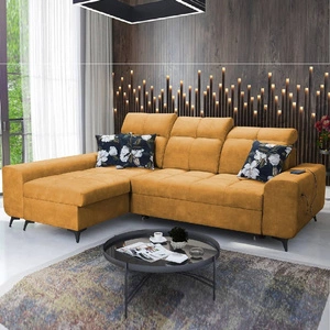 Rohová sedací souprava s funkcí spaní Buffalo žlutá vlevo Funkční a stylová rohová sedací souprava s kontejnerem na lůžkoviny