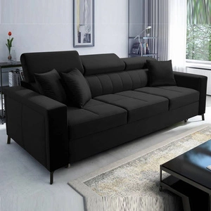 Pohovka s funkcí spaní Nausa černá nastavitelné opěrky hlavy steh a odolné proti poškrábání pohodlné při relaxaci