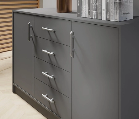 Komoda Caspe 140 cm antracitová moderní designový nábytek Hrana komody je opatřena speciální dýhou ABS