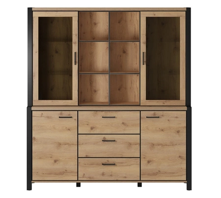 Příborník Activ 180 cm dub taurus / černý moderní design bezpečné tvrzené sklo stylové kovové úchytky prostorné zásuvky