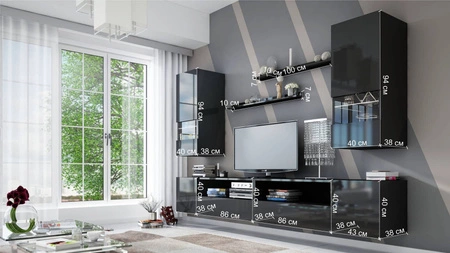 Univerzální nástěnná skříňka Parga černá / černý lesk do obývacího pokoje s lehkým designem se skvěle hodí do každého interiéru